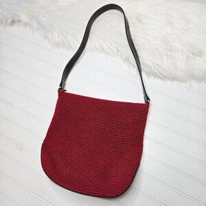 The Sak Elliot Lucca Crochet Hobo Shoulder Bag Red Nylon/ Leather Fashion Purse